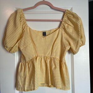 SHEIN Yellow Gingham Puff Sleeve Blouse